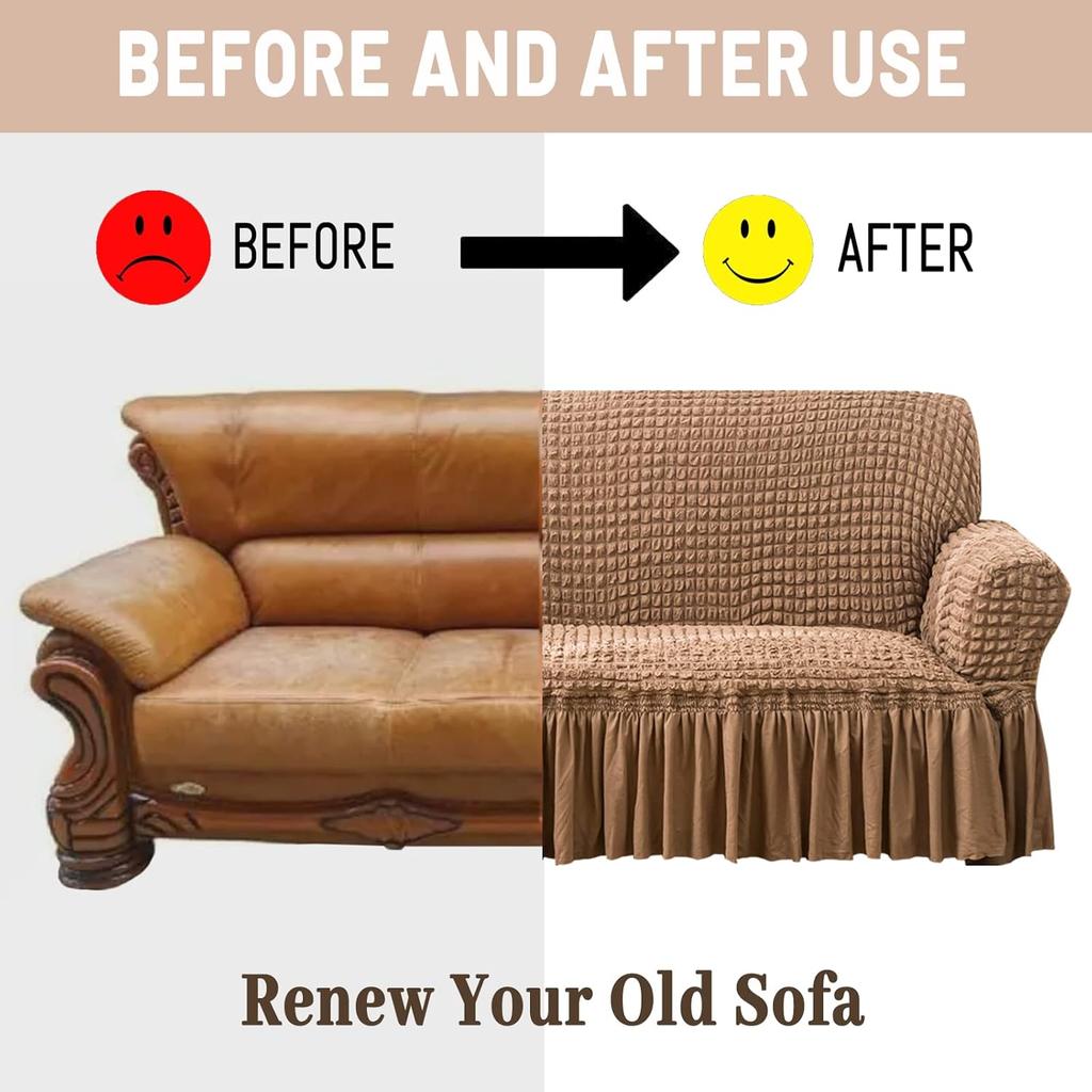 High Stretch Bubble Grid Sofa Cover Easy Fitted Sofa Couch Cover with Skirt Durable Washable Furniture Protector for Living Room