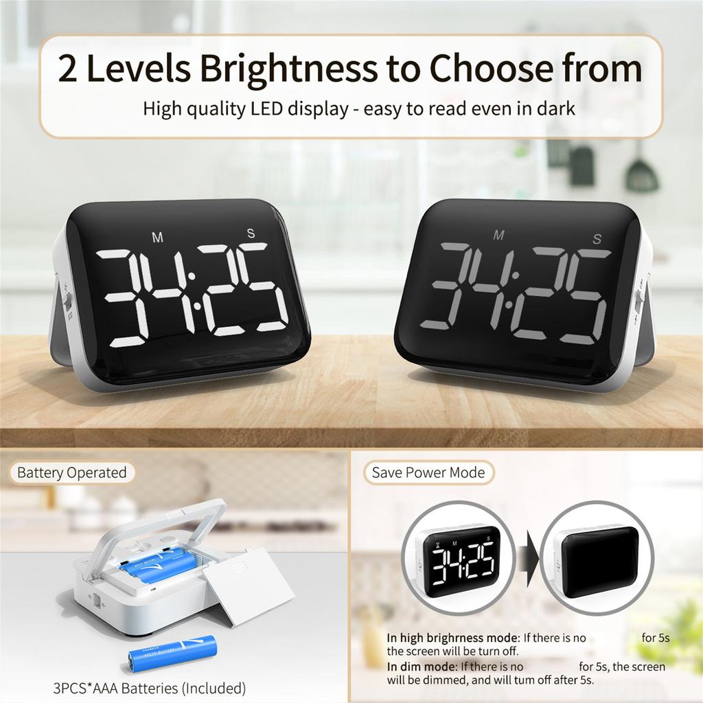 Digital Kitchen Timer With LED Display Adjustable Volumes Magnetic Back Countdowns/Up Timer for Classroom Home Office