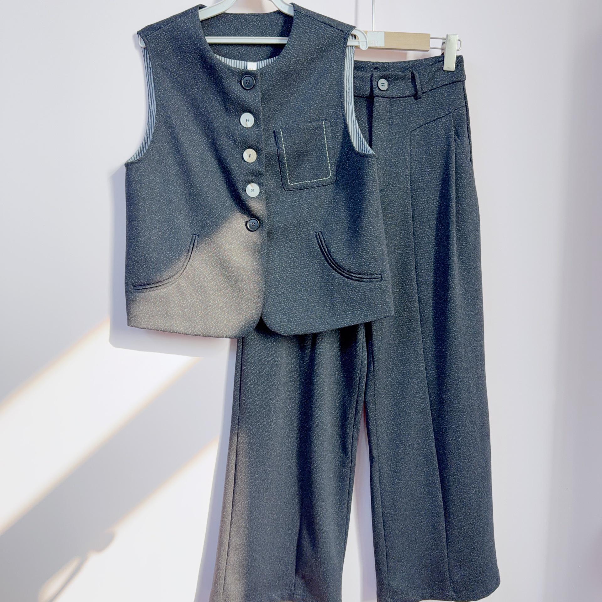 

2026 Spring/Autumn Versatile Casual Vest & Straight-leg Pants Two-piece Set L (108-118 lbs) темно-синий