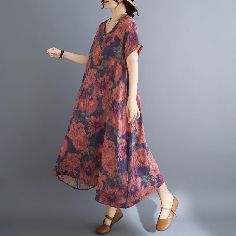 DIMANAF New 2026 Women Plus Size Summer Beach Long Dress Sundress Loose Casual Maxi Elegant Lady Print Dress