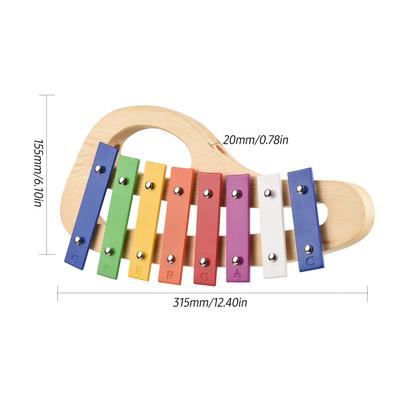 Dřevěný borovicový xylofon 8-Notový zvonkohra 3mm barevný hliníkový talíř s rukojetí Dřevěná palička