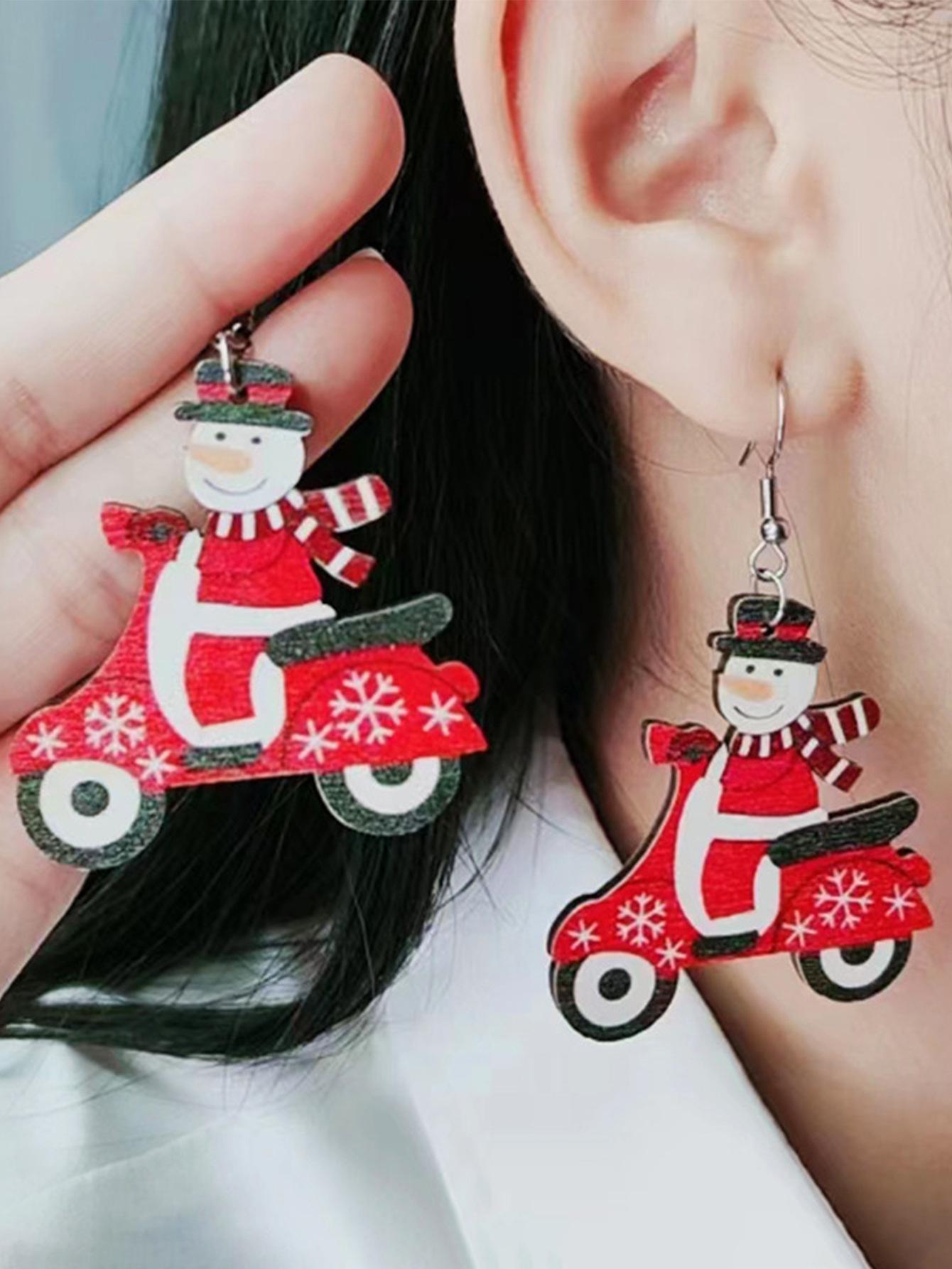 

Рождественские мультяшные серьги-луны с Сантой и снеговиком для женщин, 2023