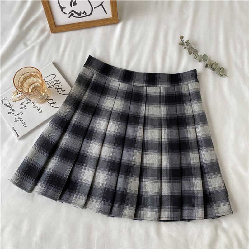 High Waist A- Line Plaid JK Pleated Skirt High Waist Gingham JK Pleated Skirt