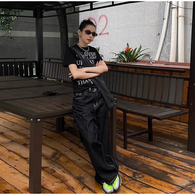 Vintage Embroidery Black Jeans Women Oversized Streetwear Y2k Baggy Denim Trousers Boyfriend Jeans Hip Hop Gothic Female Jean