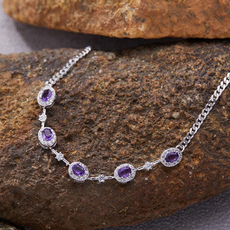 Jewelry S925 Sterling Silver Natural Garnet Apatite Amethyst Bracelet Women'S Bracelet