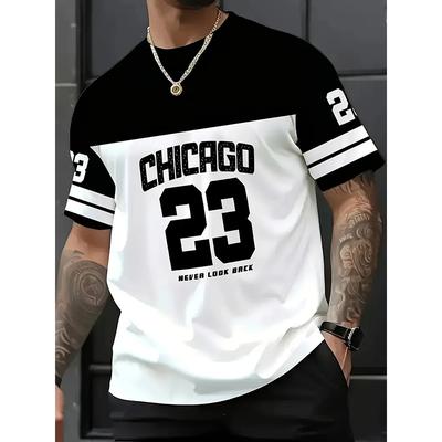 Nueva camiseta de moda de verano para hombre, personalidad, elementos deportivos estampados, camiseta de hombre, top