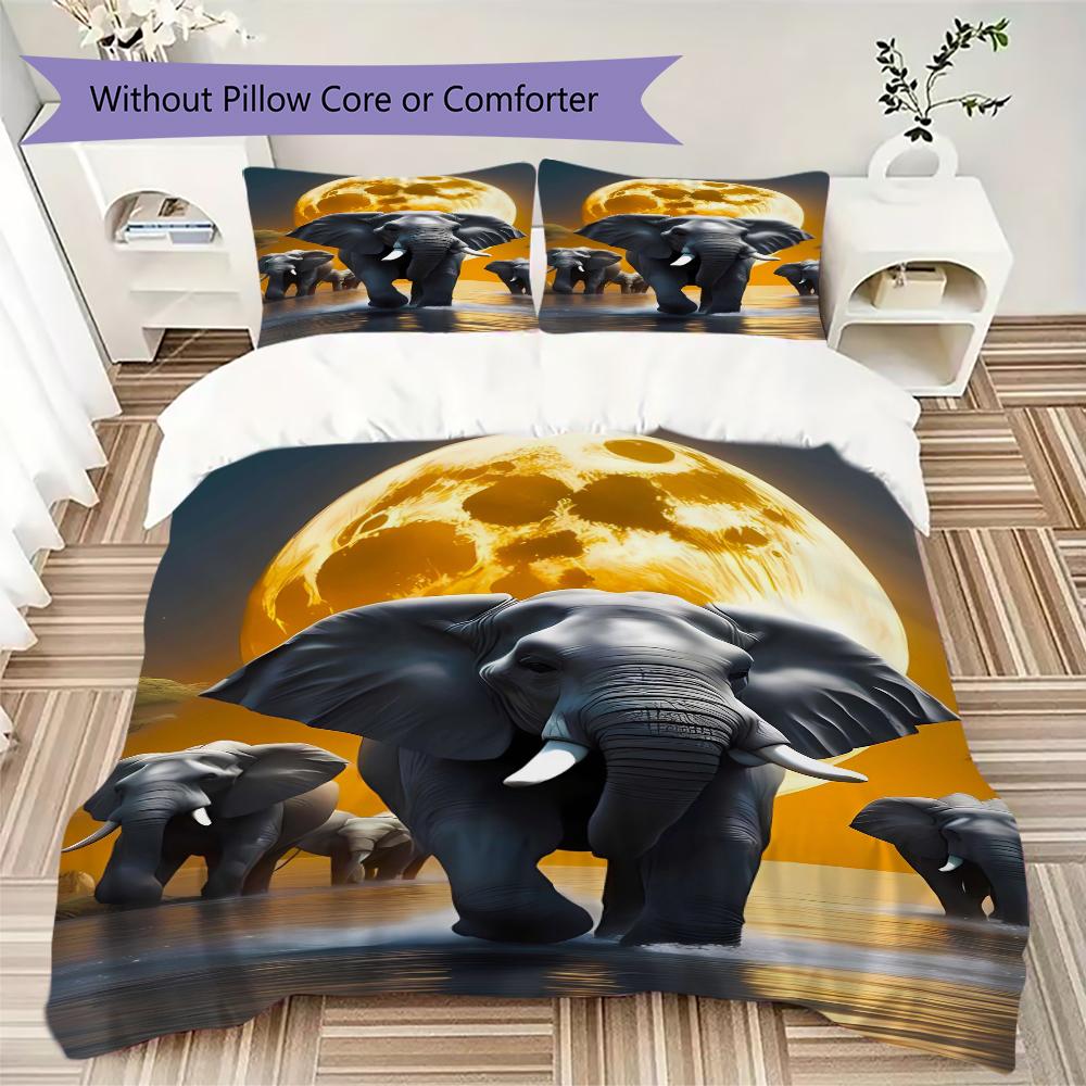 

1PC Elephant Theme Bedding Quilt Set Quilt Cover Pillowcase Home Decoration Birthday Gift (1 * duvet cover + 2 * pillowcase, without core)A14 135x200cm