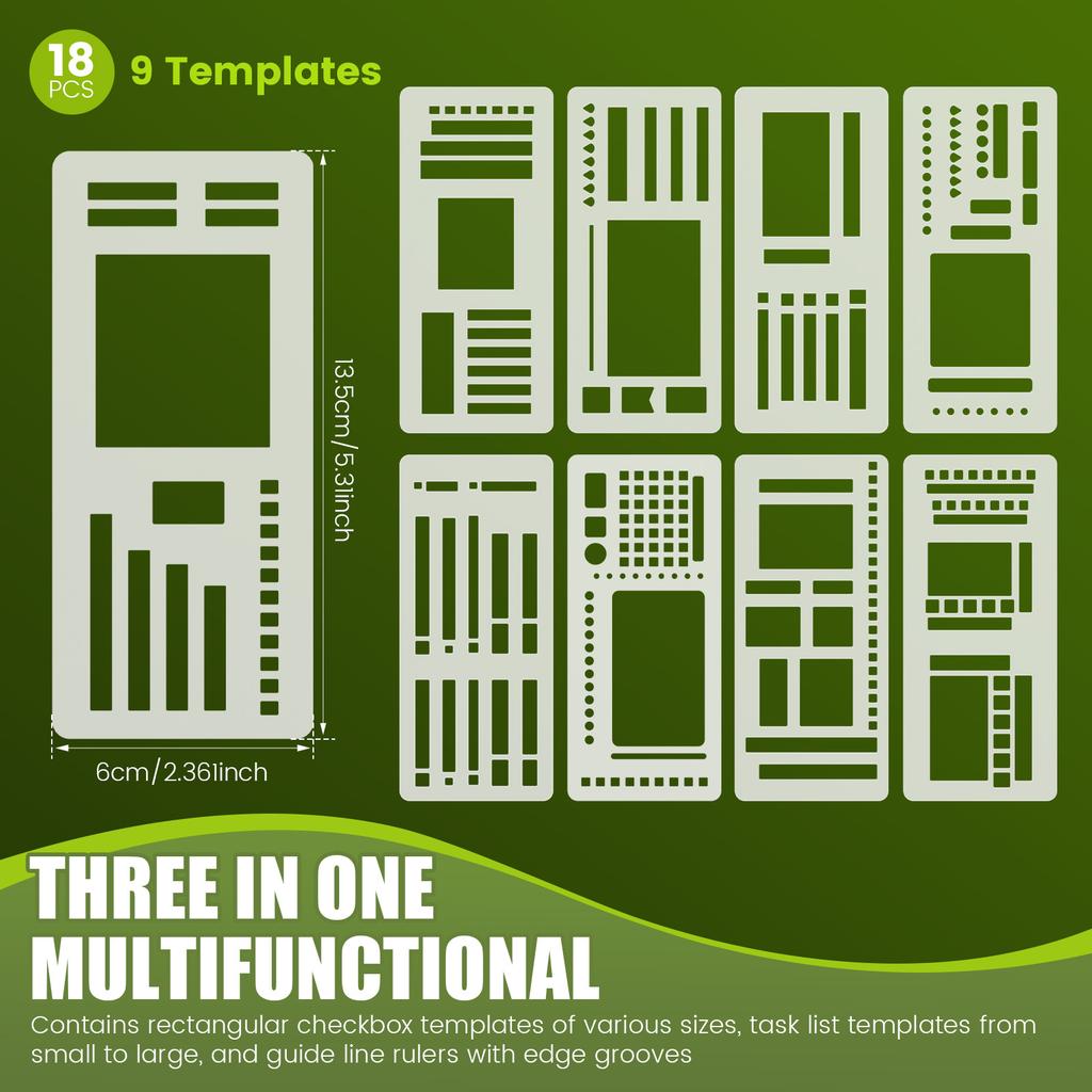 18Pcs Planner Stencil Set Handmade Flexible Record Template DIY Journal Scrapbooking Plastic Stencil for Traveling Daily Use