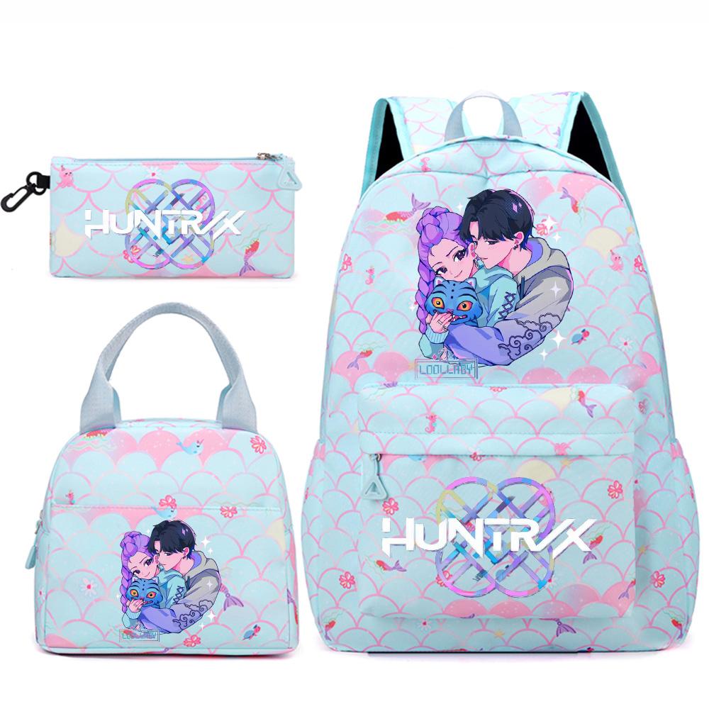 3Pcs/set Cartoon Kpop Printed Backpack Handbag Pencil Case for Teenger Student Girl Boy Schoolbag Bookbag Large Capacity Travel Bag Kid Gift