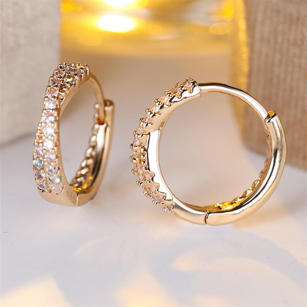 White Zircon Small Stone Crossed Hoop Earrings For Women Vintage Gold Silver Color Wedding  Versatile Accessory