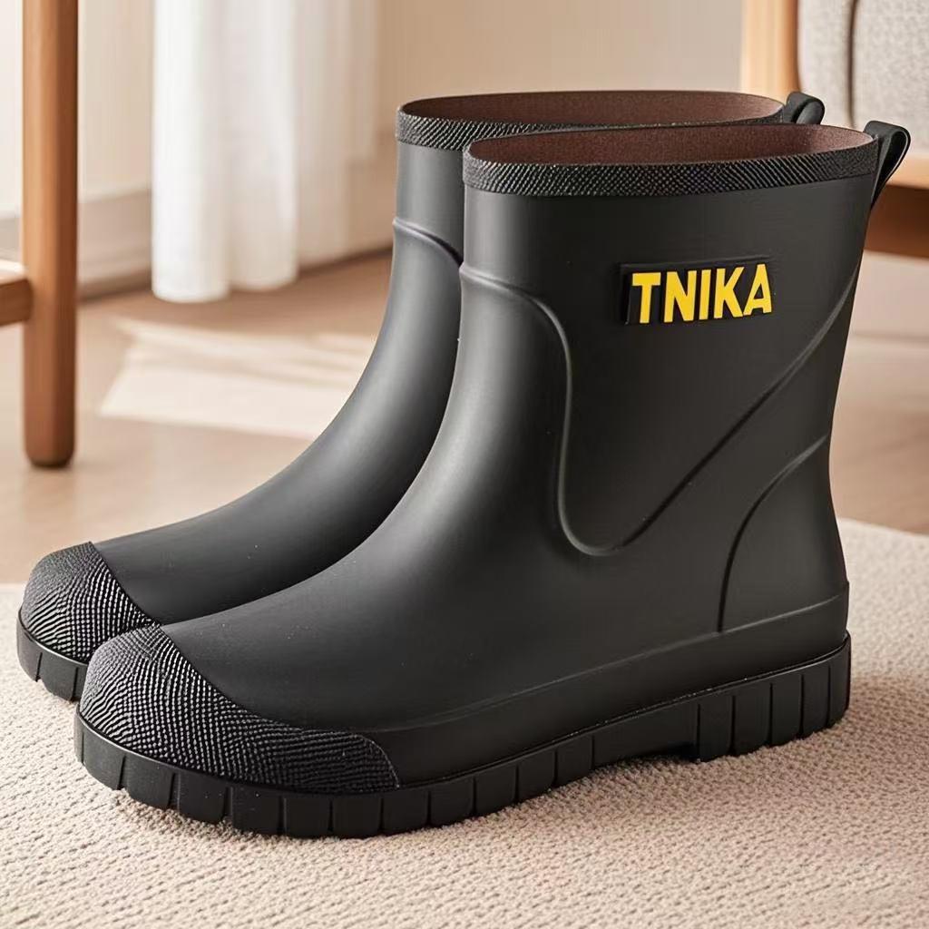 Herren mittelhohe Regenschuhe Mode Nacht reflektierend integriertes Bündel wasserdichte Schuhe rutschfeste Herrenregenstiefel Angelgummischuhe