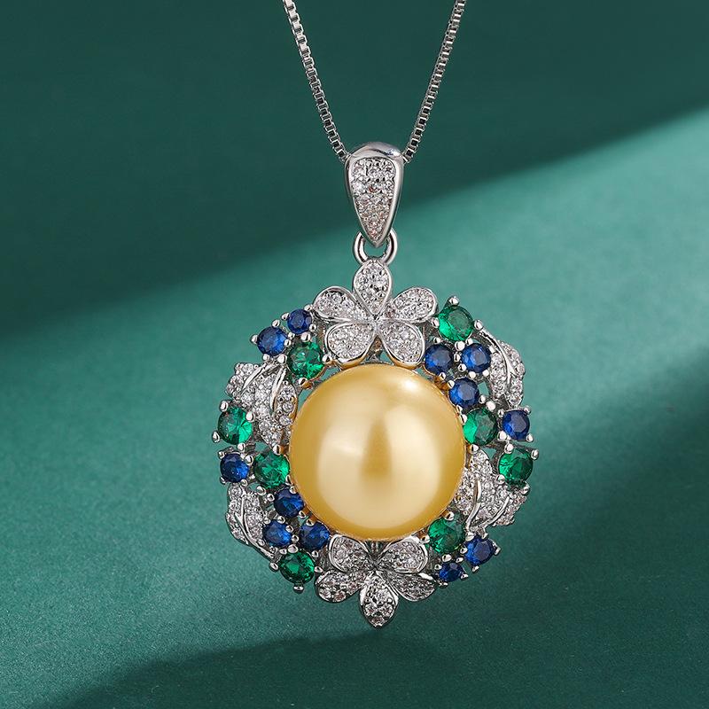 Fritillary Pearl Stud Earrings Gemstone Flower Pearl Ring Baroque Shell Bead Necklace Pendant Set Women's Jewelry