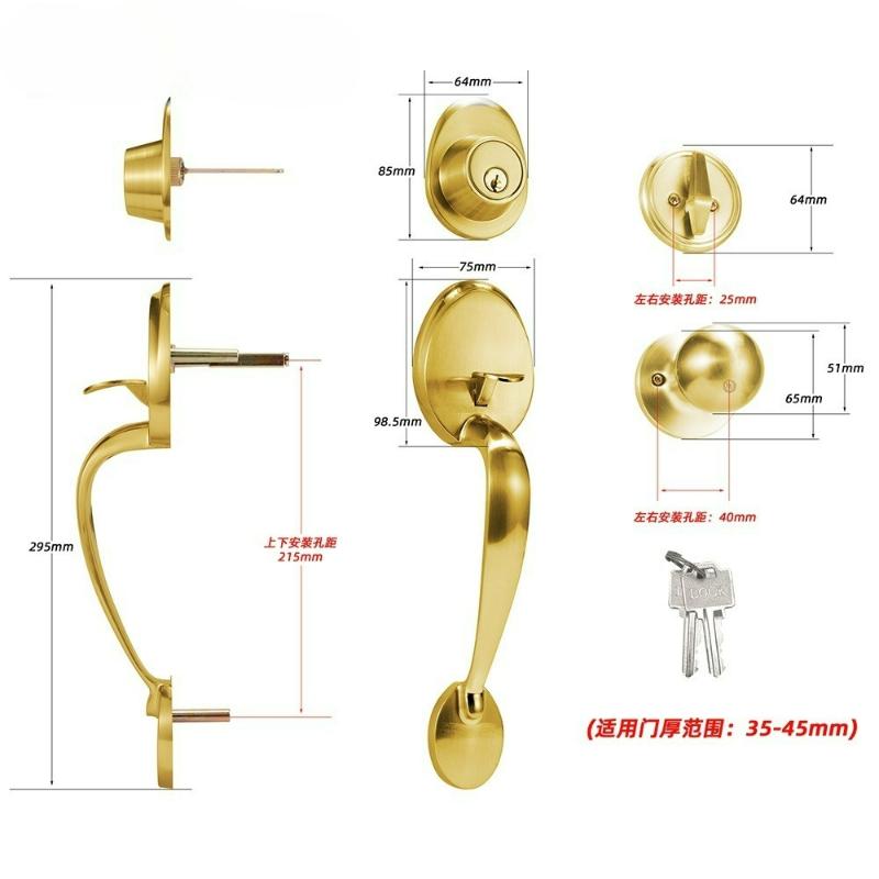 European Double Door Entry Lock ANSI Zinc Alloy Exterior Handle, Heavy Duty Pull for Main Gates/Villa Doors