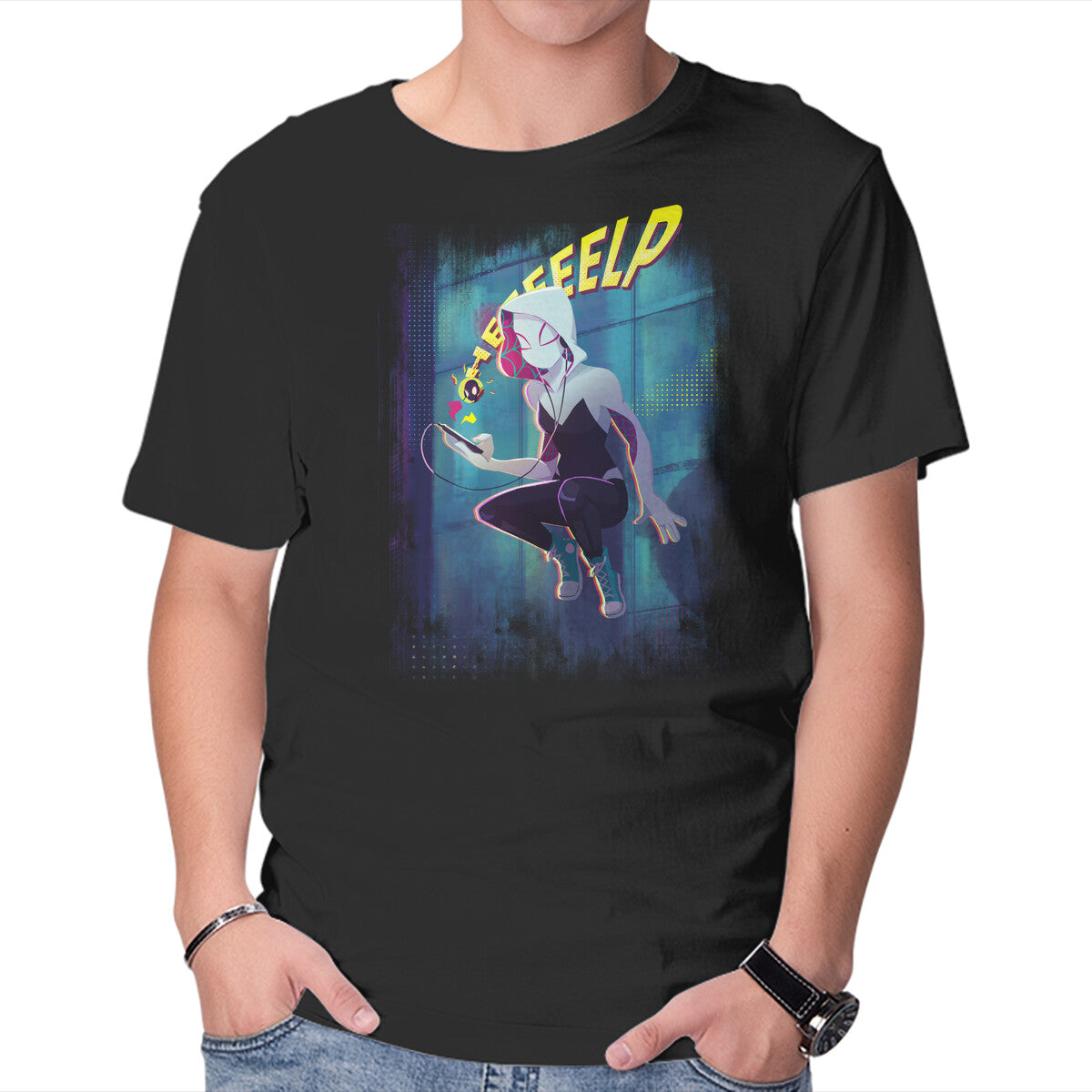 Unisex Crew Neck T-Shirt Spider Gwen Help Graphic Short Sleeve Casual Tee XXL