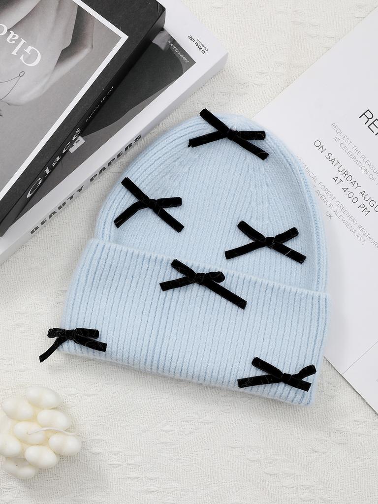 Luxury Rabbit Fur Knitted Hat Women Winter Warm Soft Bowknot Beanie For Women (elegant Solid Colors) | Cozy Fur Lined Baggy Cap