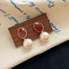 Niche Red Enamel Pearl Stud Earrings: Autumn/Winter 2024 Light Luxury Copper Design