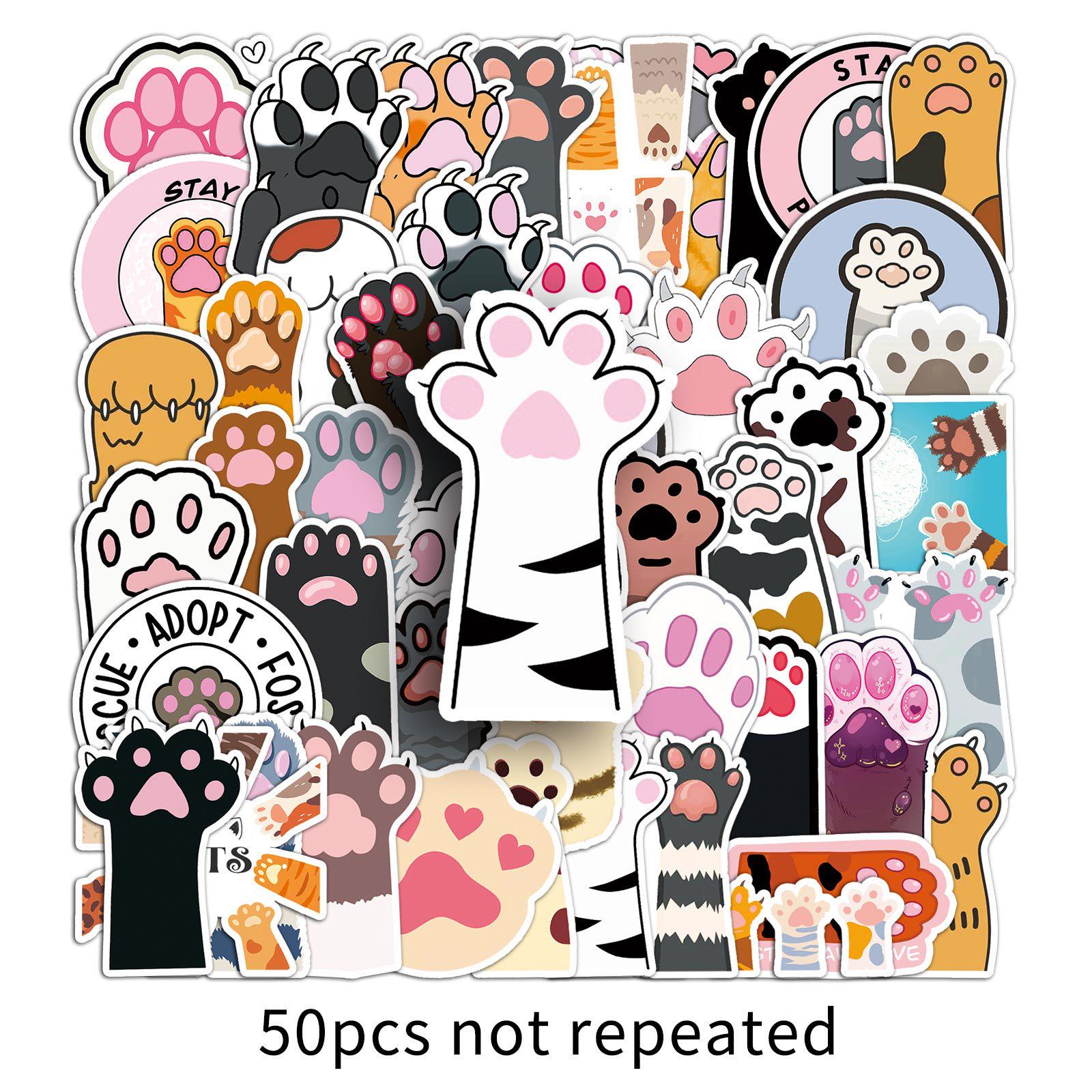 

50 Cute Cat Paw Stickers: Cartoon Animals for Journals, Phones, Computers - Waterproof Decoration for Kids.