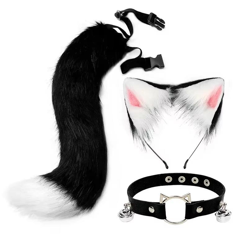 Halloween Cosplay Fluffy Fox Tail Fox Ears Keychain Cat Paws Gloves And Mask Animation Exhibition For Costume Accessories Set