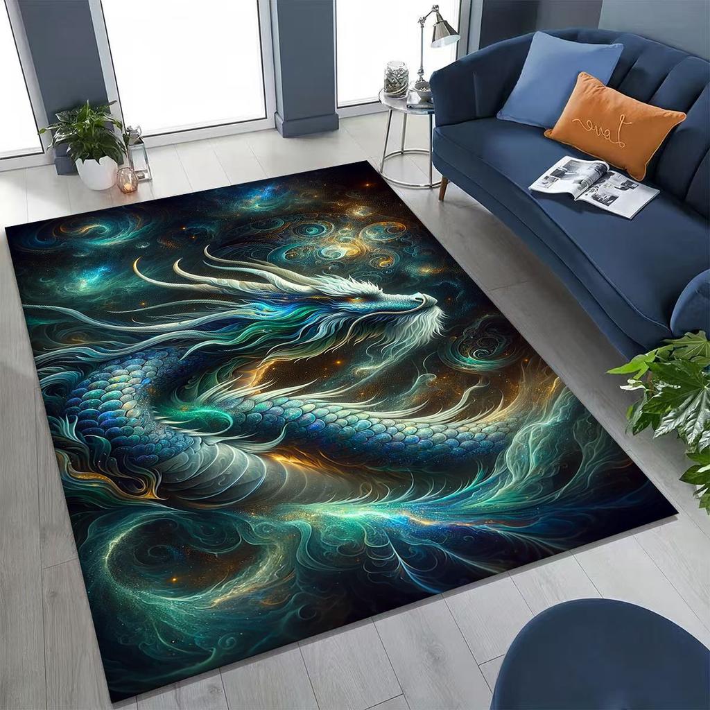 Magic Dragon Mythology Art Chinese Loong Cartoon Rug for Bedroom Living Room Sofa Home Doormat Decor, Large Non-slip Floor Mat