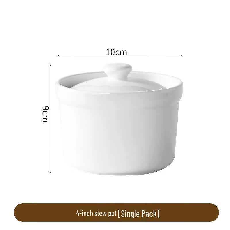 ZISIZ Double Boiler Ceramic Stew Pot with Lid 4 inch