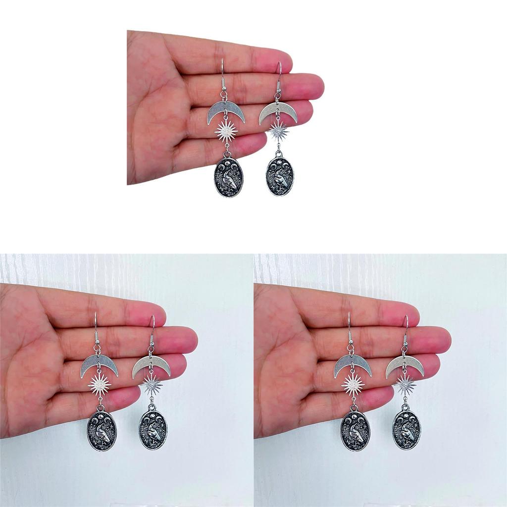 Sun Moon Metal Bird Totem Round Pendant Earrings For Women Fashion Jewelry