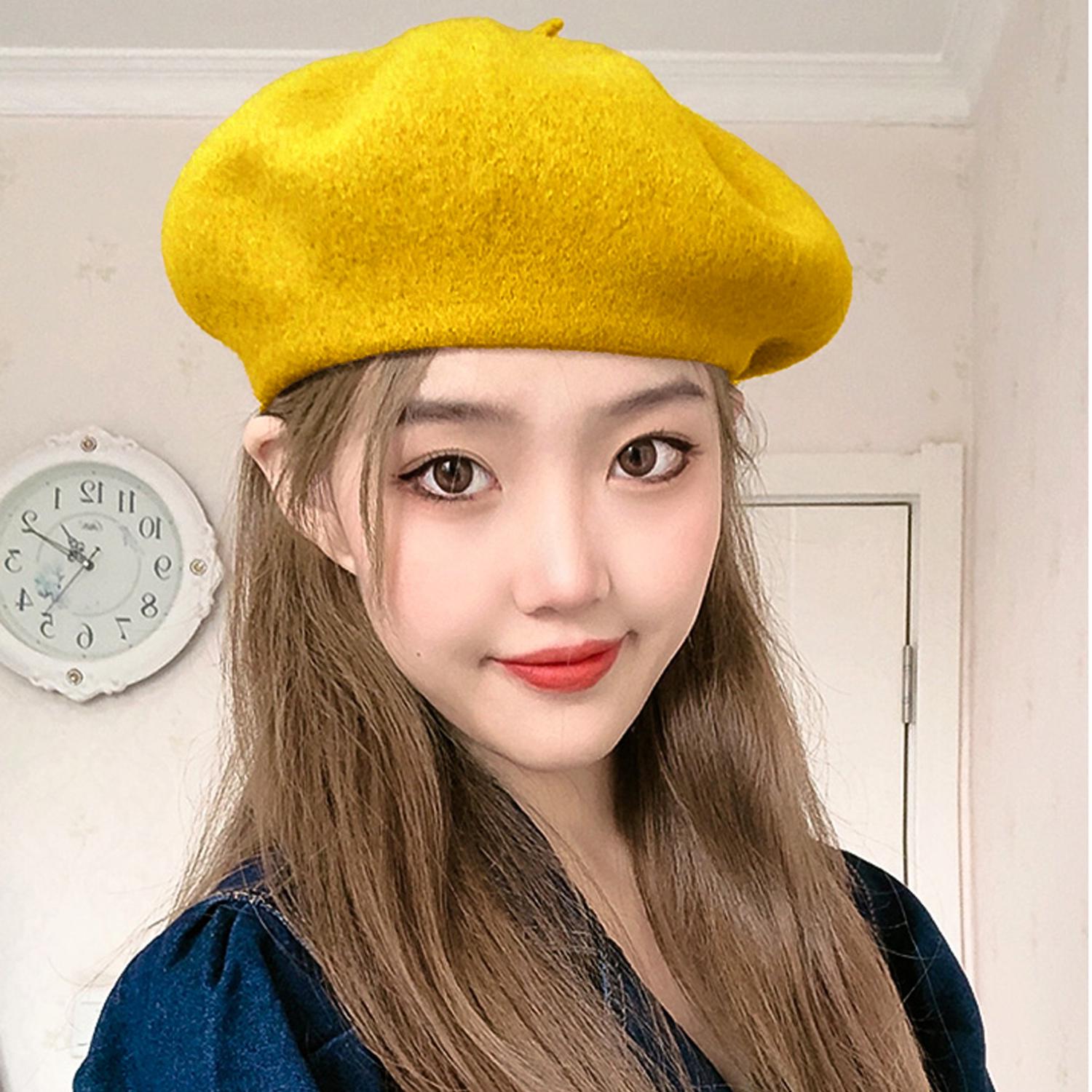 

New British Style Candy Color Wool Beret Hat Women Winter Warm Soft Painter Cap Vintage Beanie Casual Fashion Berets Accessory