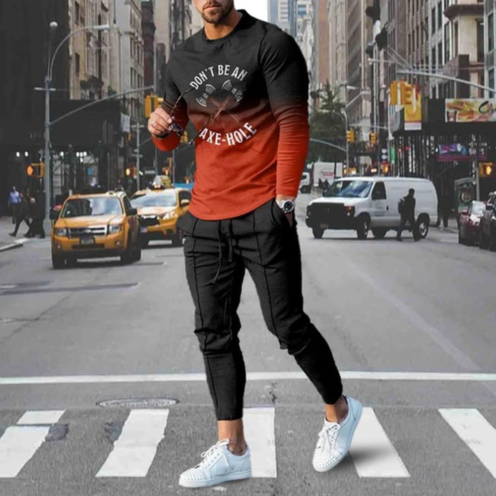 Men's T Shirt Pants Tracksuits 2 Piece Sets Print Sweatshirt Sweatpants Suits Casual T-shirts Trousers Sportswear Men Clothing