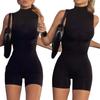 Women Solid Color Playsuits Mock Neck Sleeveless Skinny Short Jumpsuits Summer Casual Bodysuits Rompers