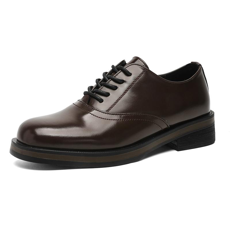 Fashion 2025 Summer New Men's Lace-Up Oxford All-match Leather Men Walking Shoes Men's Derby Casual Shoes Men's Square Head Dress Shoes