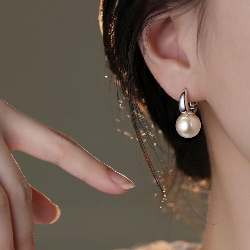 925 Silver Needle Round Pearl Minimalist Hoop Earrings For Women Party Classic Fine Jewelry Light Exquisite Accessories