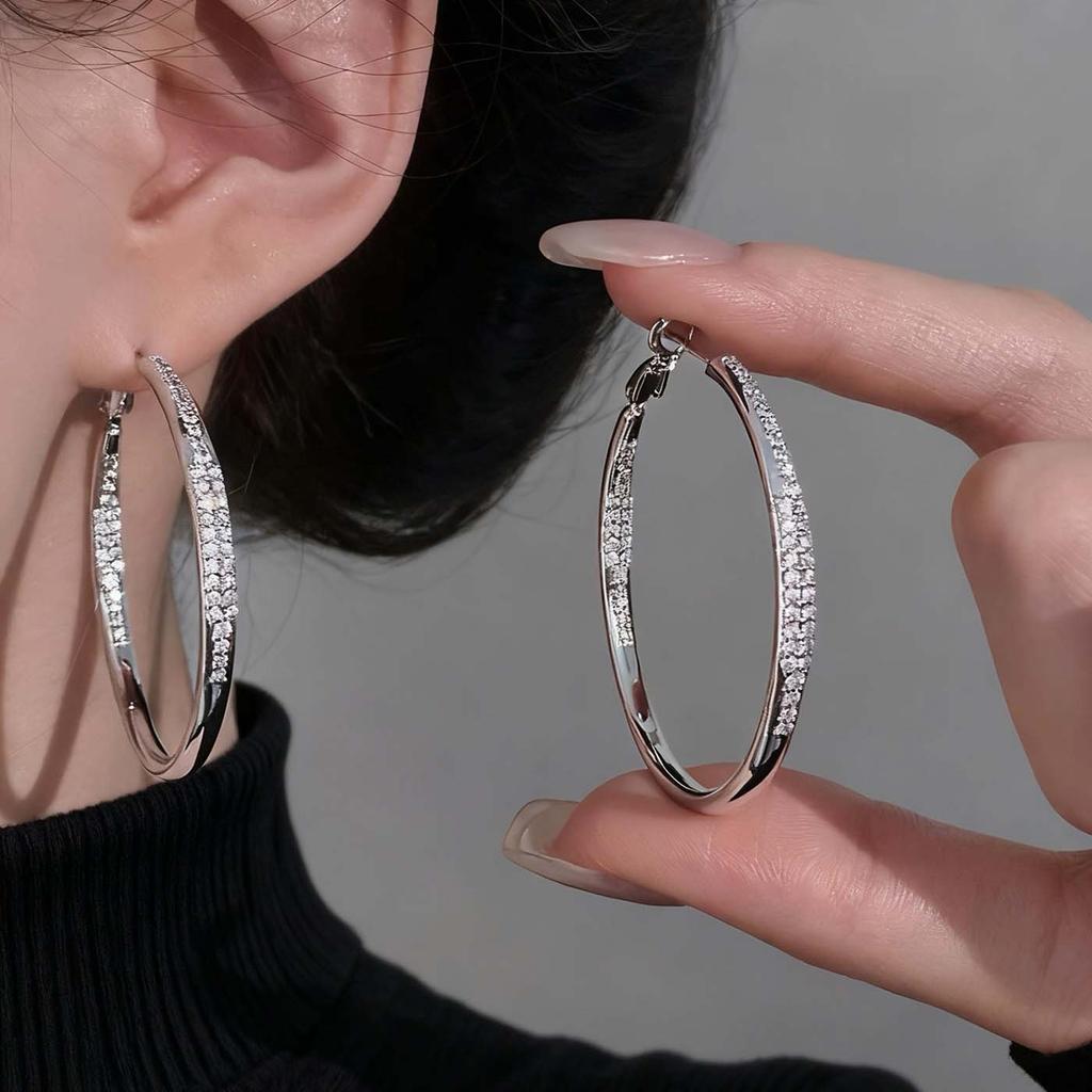 925 Sterling Silver Earrings For Women Trendy Geometric Big Round Zircon Earring Jewelry Prevent Allergy Party Gift Accessories