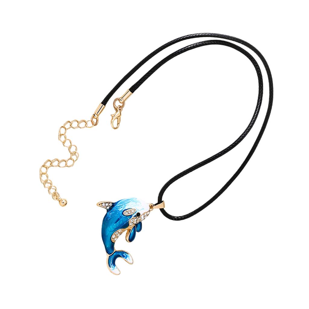 Rhinestones Dolphin Pendant Necklace for Women Adjustable Length Neckchain Choker Lightweight Comfortable Accessory
