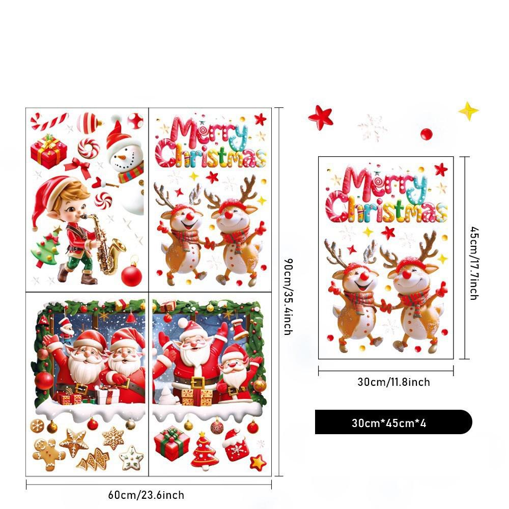 

Креативные рождественские наклейки на окна 3D статические Санта Клаус подарочная коробка снежинка домашний декор праздничные наклейки на стекло для праздника as pic