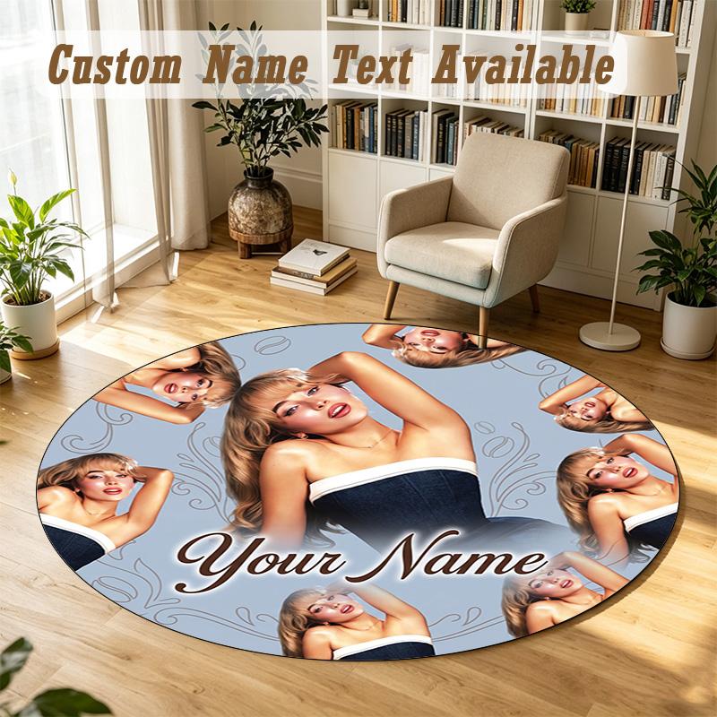 Round Rug Custom NameSabrina Carpenter Pattern Non Slip Carpet Home Floor Decor