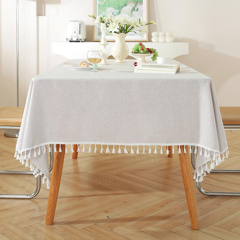 Solid Color Tassel Cotton And Linen Tablecloth Simple High-End Coffee Table Decoration Rectangular Dining Table Cloth