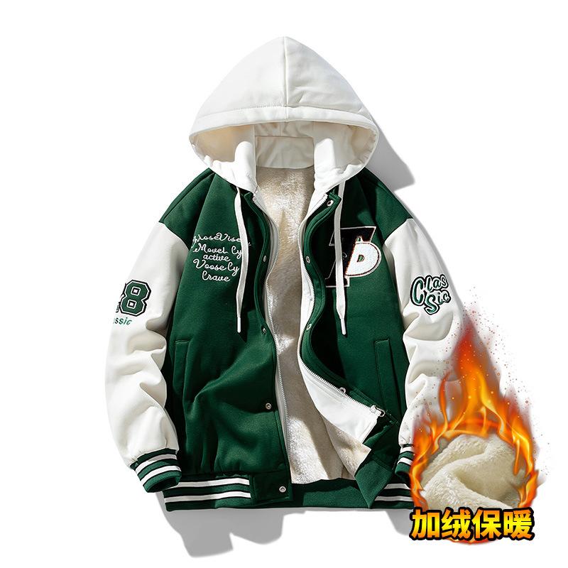 Men's casual fake two-piece hooded jacket men's outdoor sports thickened jacket men's teenagers loose student simple