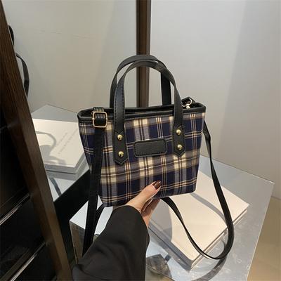Light Luxury Plaid Portable Bucket Bag Women's Classic Niche Design Foreign-style Texture Shoulder Messenger Bag