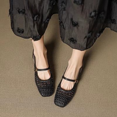 Fashion 2025 Summer Outside Wear Hollow Women's Sandals New Woven Going Out Casual Block Heel Shoes