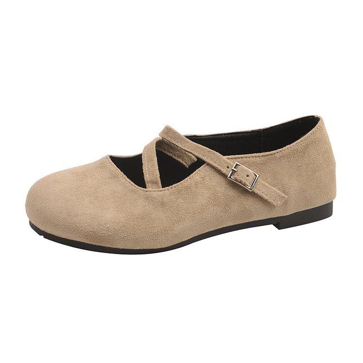 Designer Elegant Buckle High Quality Suede Brand Ballet Flats Women Cozy Round Toe Shallow Mary Jane Shoe Women's Tabis Shoes