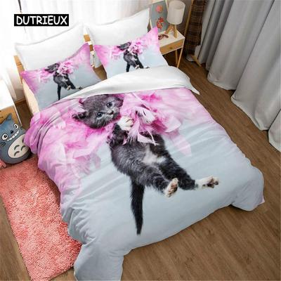 Juego de funda nórdica con diseño de gato, adorable juego de cama de varios colores, 2 o 3 piezas, fundas de edredón y fundas de almohada, tamaño individual, matrimonial, queen y king.