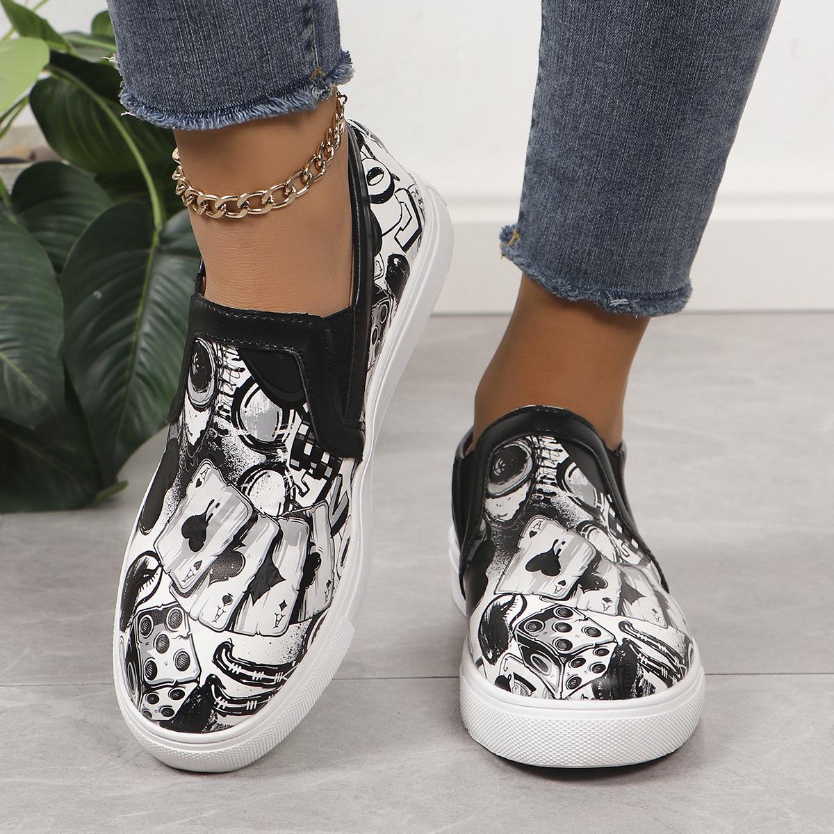 Plus Size Floral Casual Women s Round Toe Loafers - European & American Style Flat Shoes 39 чёрный