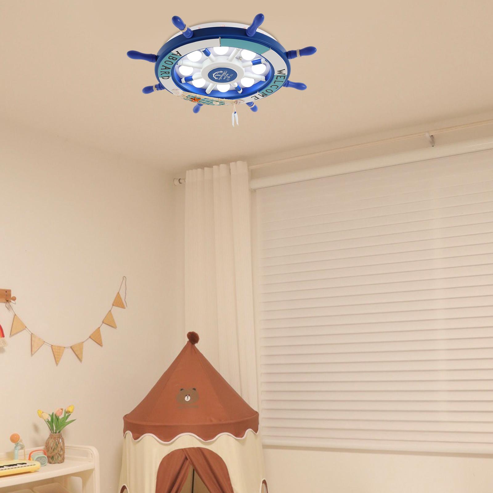 

Modern Blue and White Wooden Ceiling Light, Bedroom Round LED Chandelier, 40W 6000K White Indoor Lighting Fixture for 10-12m² синий