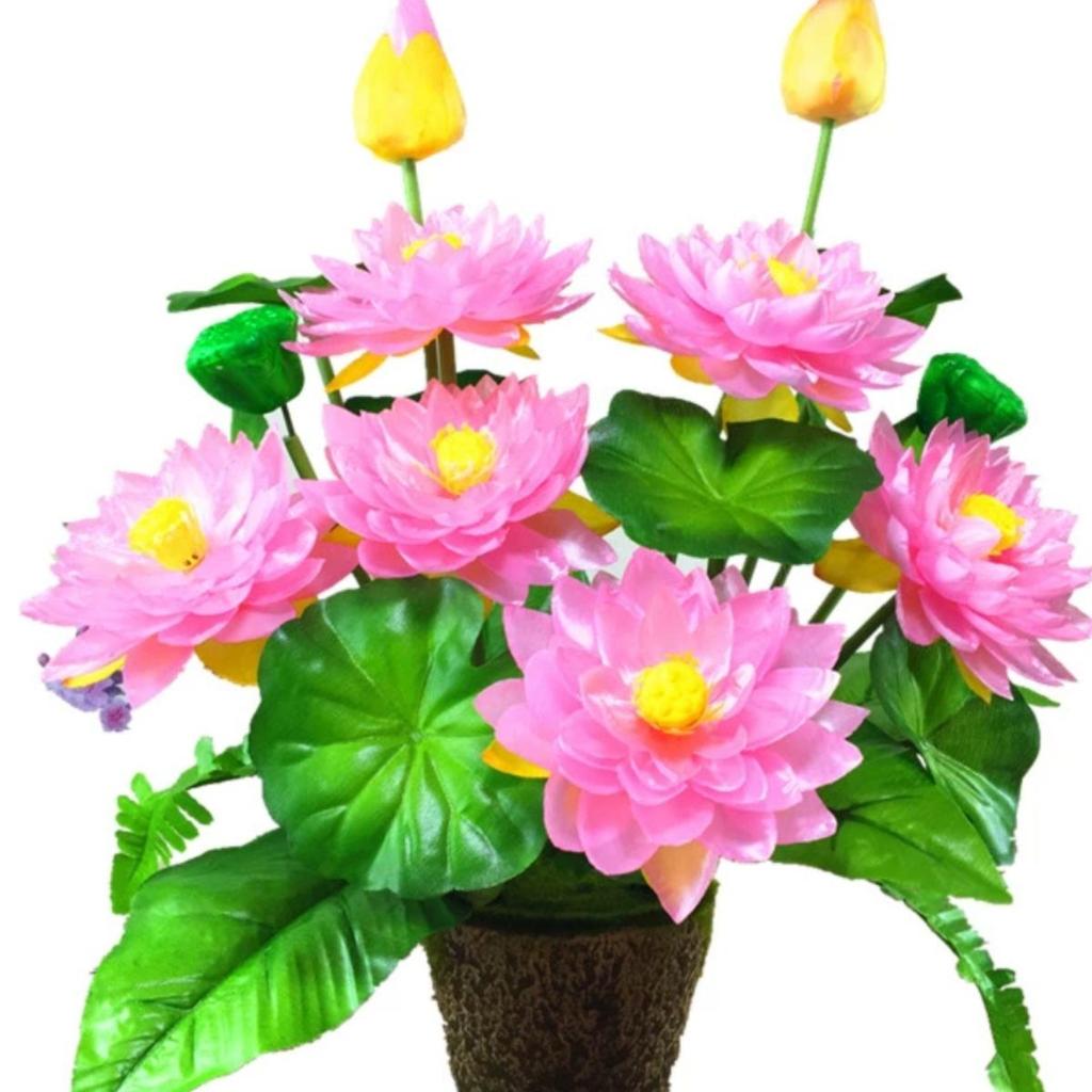 Artificial Lotus Flower Set for Buddhist Offerings - Silk Fake Flowers In Small Pots for Home Decoration