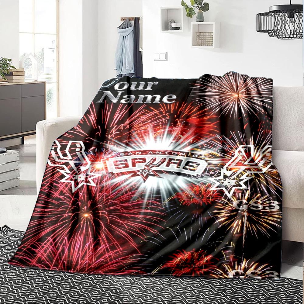Name Custom San Antonio Spurs Logo Print Flannel Blanket High Quality Warm Comfortable Cover for All Seasons Perfect for Gifts Home Decor