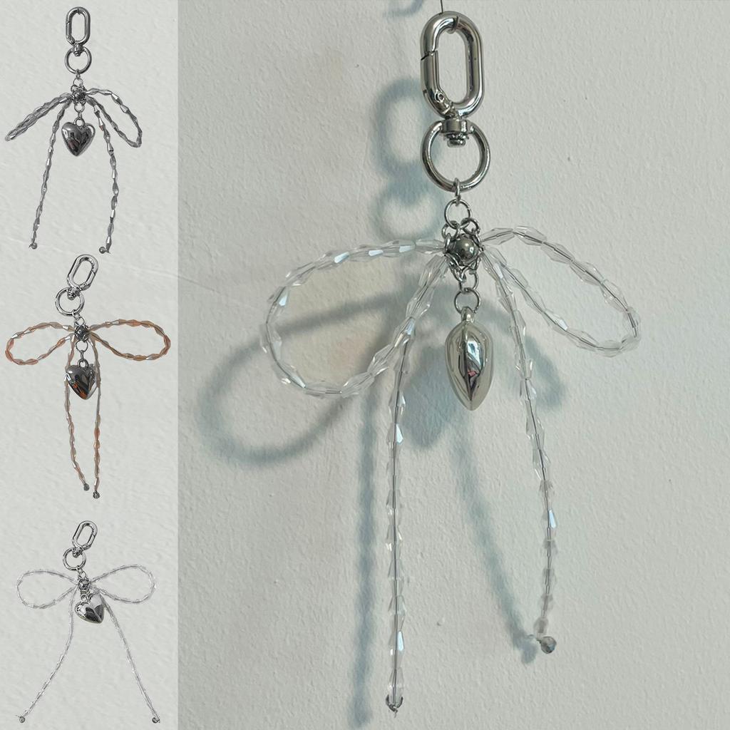 Stylish Heart And Bows Jewelry Alloy Keyring Fashion Keychain Bag Pendant Adds Charm To Outfits For Women