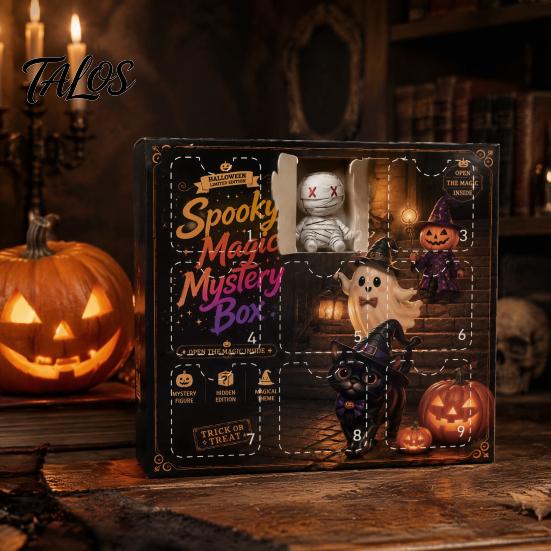 Miniature Horror Theme Ornaments Halloween Advent Calendar with 9 Mini Resin Figures, Day Spooky Countdown Small Props To Calendar, Surprise