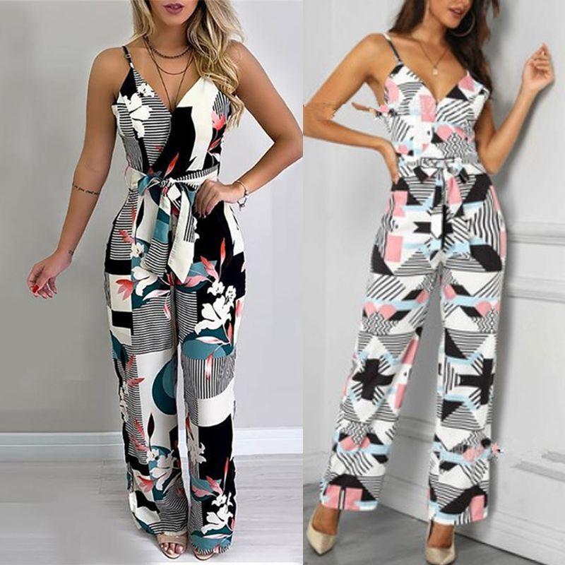 Elegant Multicolor Women Strappy Wide Leg Long Playsuit With V-neck Design