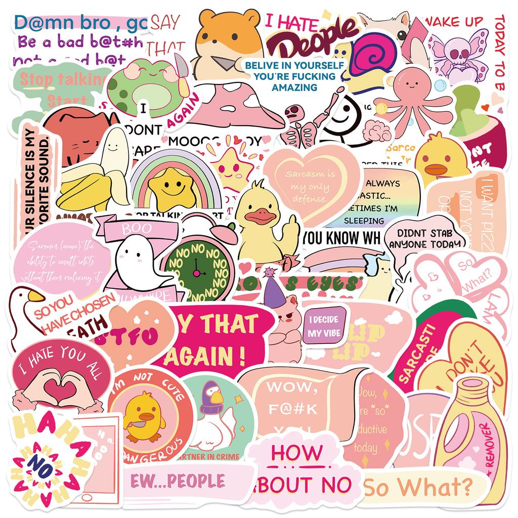 50 Pink Humorous Satirical Cartoon Images Graffiti Stickers Trolley Box Diary Waterproof Stickers