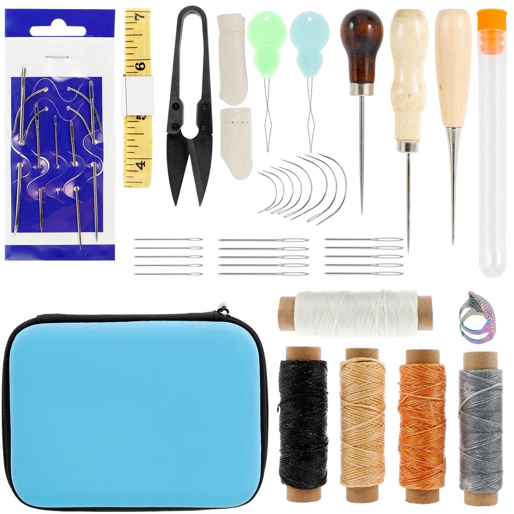 Lederpolster Reparatur Nähset, Schwerlast Nähset mit Ahle, Nahttrenner, Leder Handnähnadeln