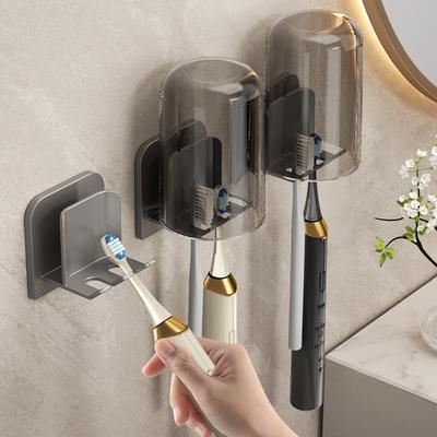 Portaspazzolino in Alluminio Montaggio a Parete Senza Foratura Organizzatore Adesivo Scaffale Bagno Porta Spazzolino Elettrico Senza Fori con Tazza